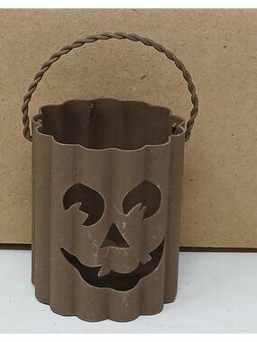 12 Mini Rustic Metal Jack-O-Lantern Candle Holder W/ Handle Halloween 3"T #S-5